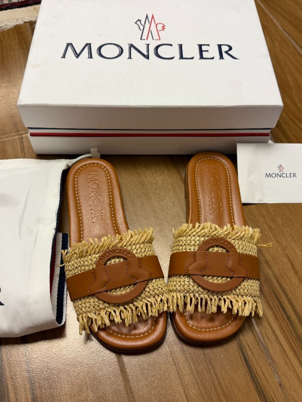 Moncler Bell Women's Brown Leather Slides Size 8 (38) Brand New!!